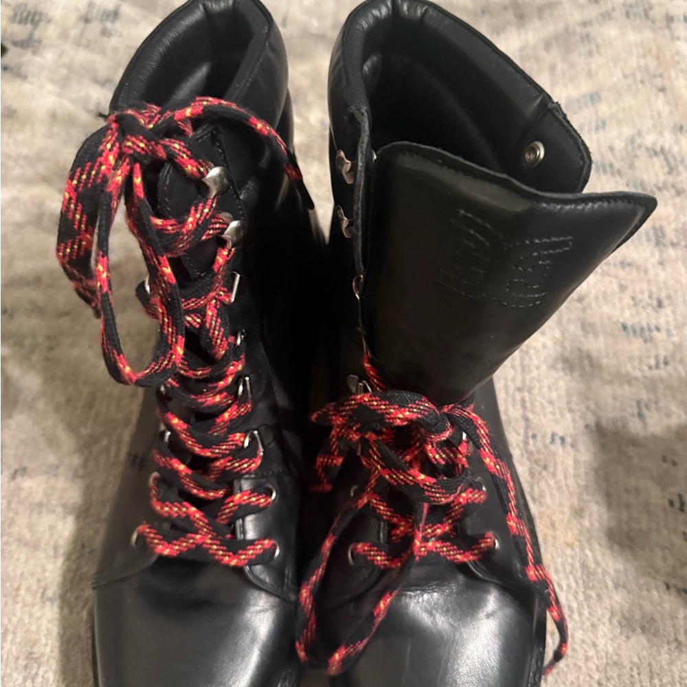 Sam Edelman Black Combat Boots with Red Laces - Picture 7 of 16